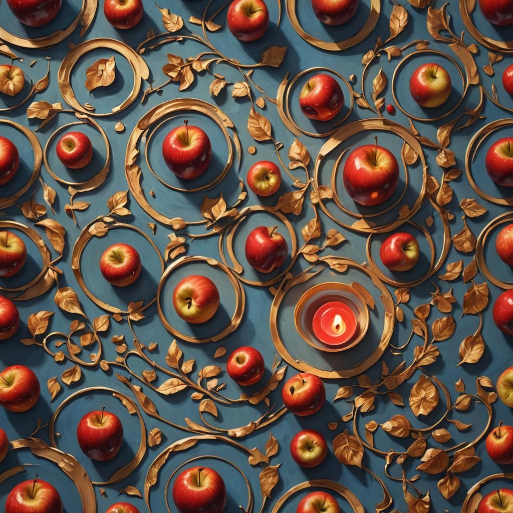 Fantasy Still Life: Apples and Candle in Oil Painting Style