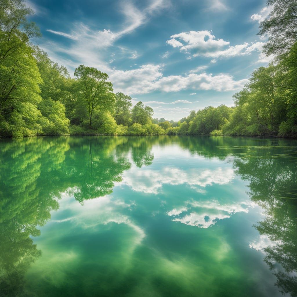 Tranquil Lake Reflection in Natural Sunlight