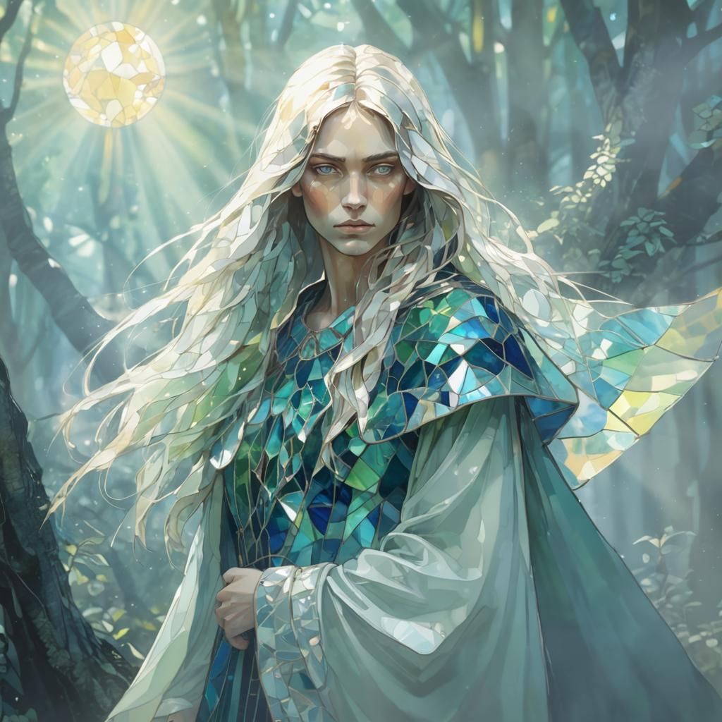 Stained Glass Mystical Being in Art Brut Style