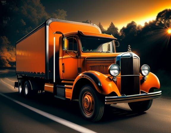 Classic Orange Truck in Pop Art Style