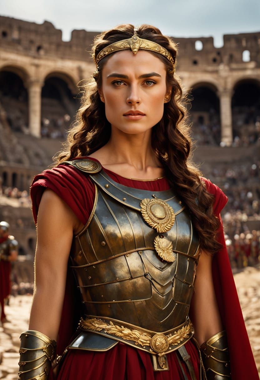 Elegant Roman Empress in Golden Armor