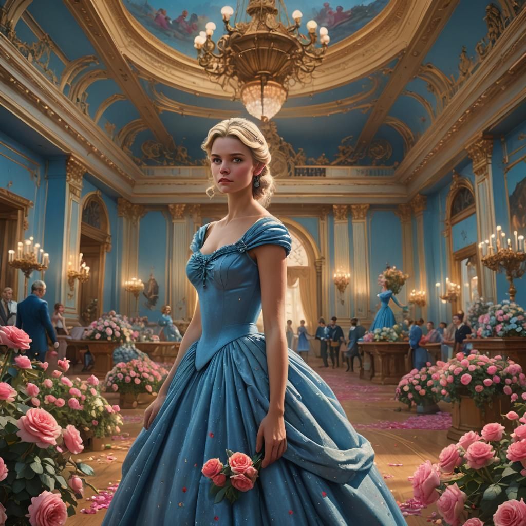 Cinderella in Grand Ballroom: Dreamlike Digital Art