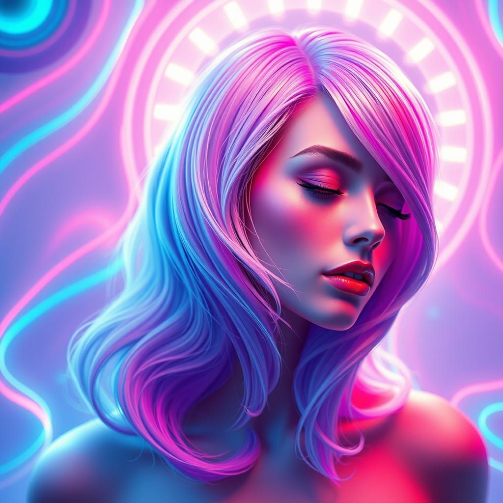 Neon Art Goddess with Flowing Hair