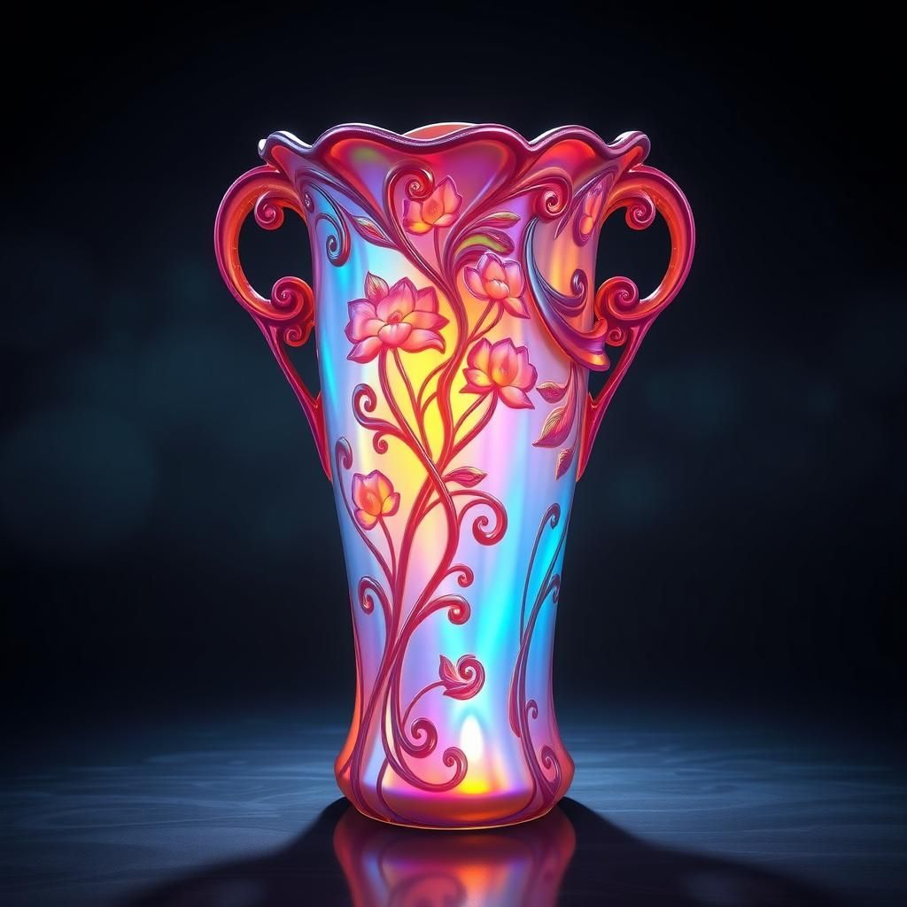 Iridescent Art Nouveau Vase with Ethereal Glow