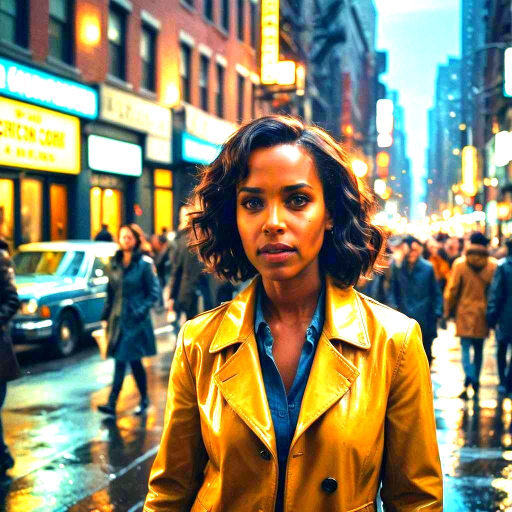 Kerry Washington in Yellow Leather Jacket, NYC