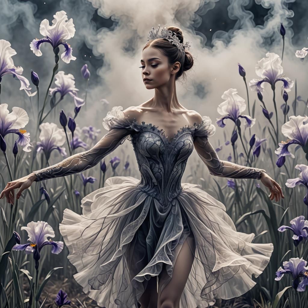 Smokey Ballerina Dances in a Futuristic Iris Field