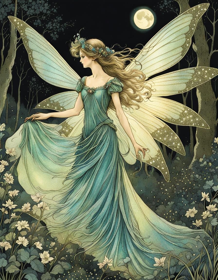 Ethereal Spring Fairy in Magical Forest Illustration