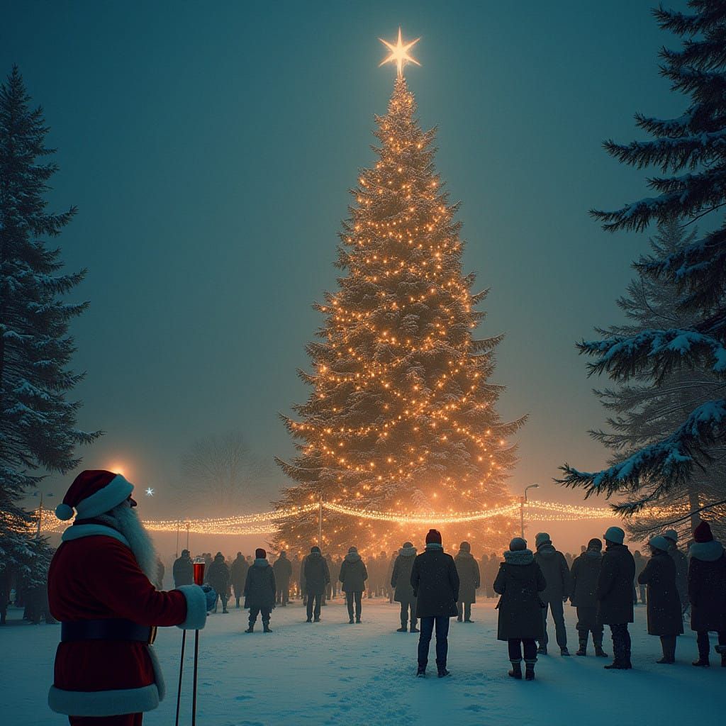 Joyful Winter Solstice Celebration in a Surreal Dreamscape