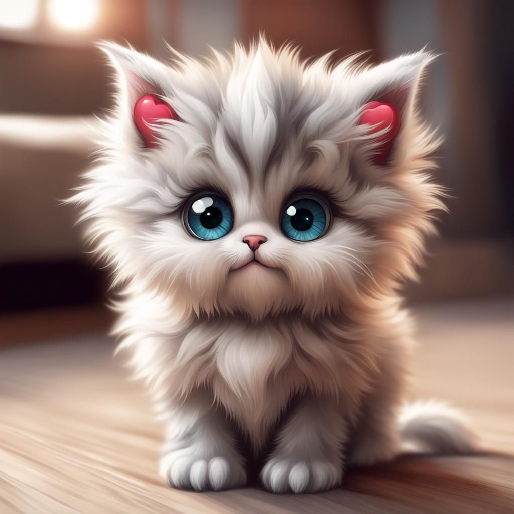 Cute Fluffy Kitten with Heart Eyes