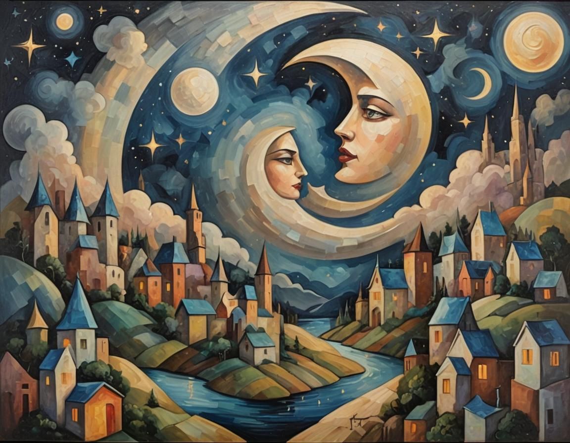 Surreal Cubist Dreamscape in Oil Painting Style
