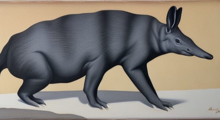 Realistic Aardvark and Garbage Cans in Egg-Tempera