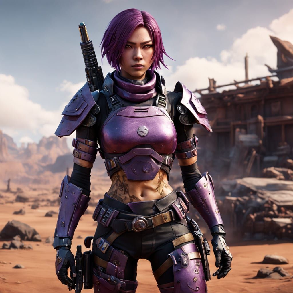 Cyborg Kunoichi in Cyberpunk Armor with Intricate Textures