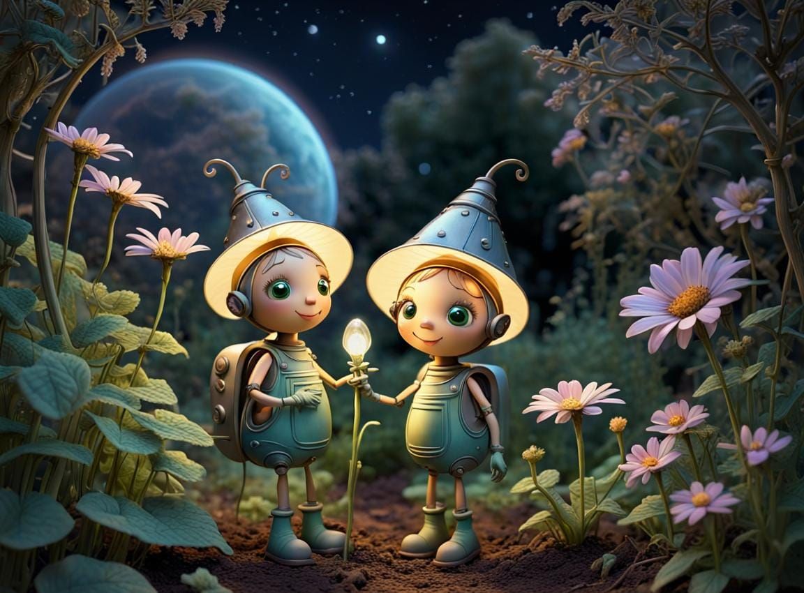 Couple Night Gardening on Trantor with Earthshine