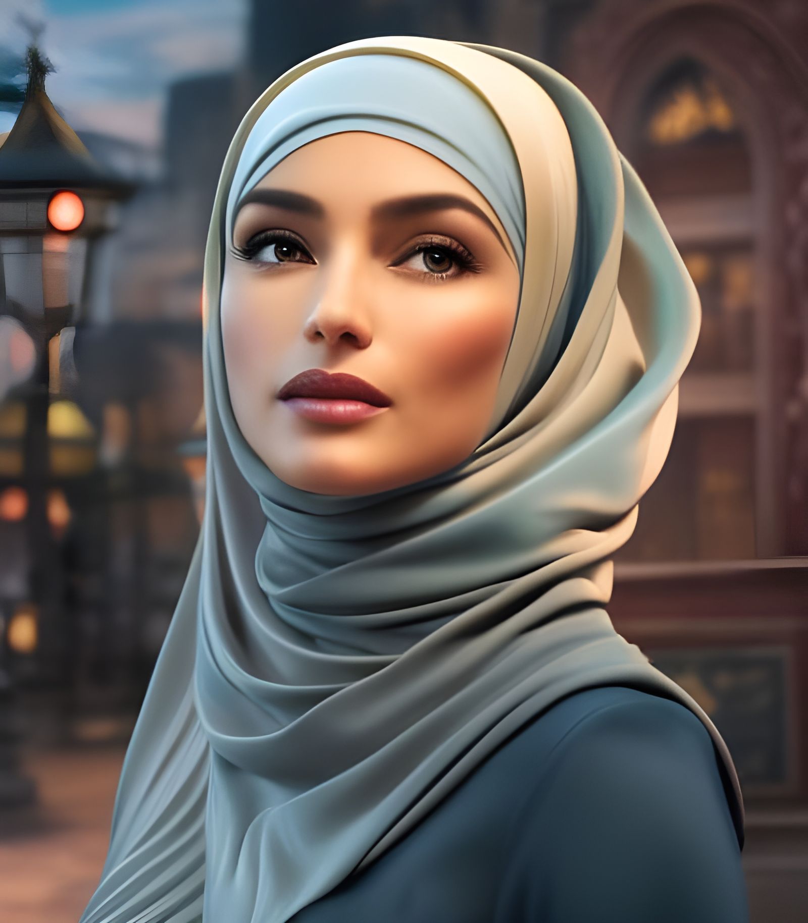 Beautiful Woman in Hijab, Detailed Matte Painting