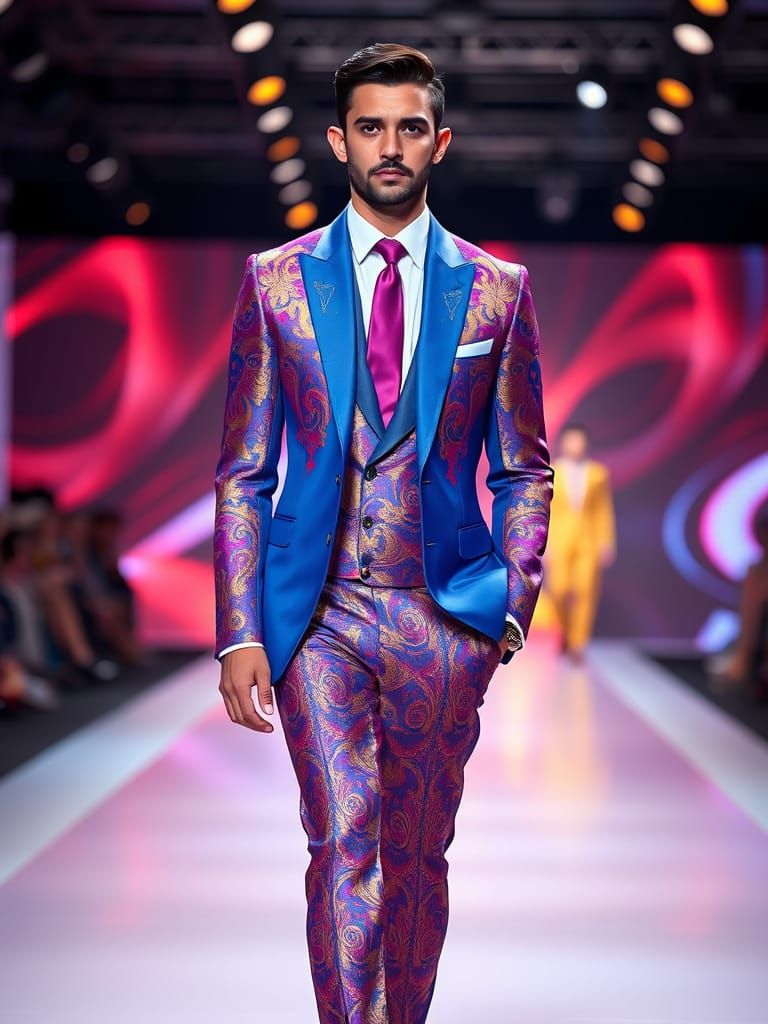 Handsome Model on Runway in Hyper-realistic Style