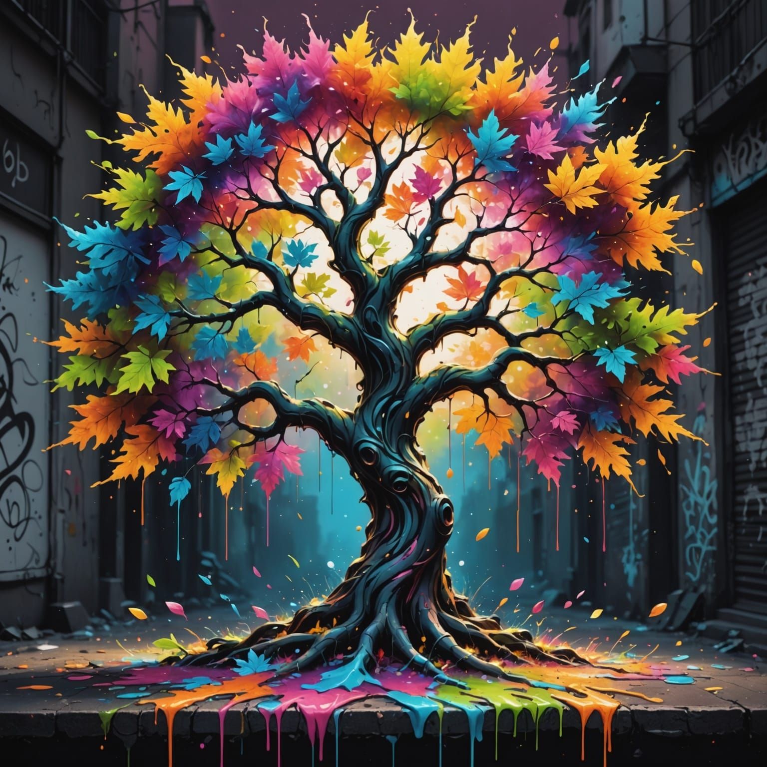 Vibrant Graffiti Tree Radiates Magic