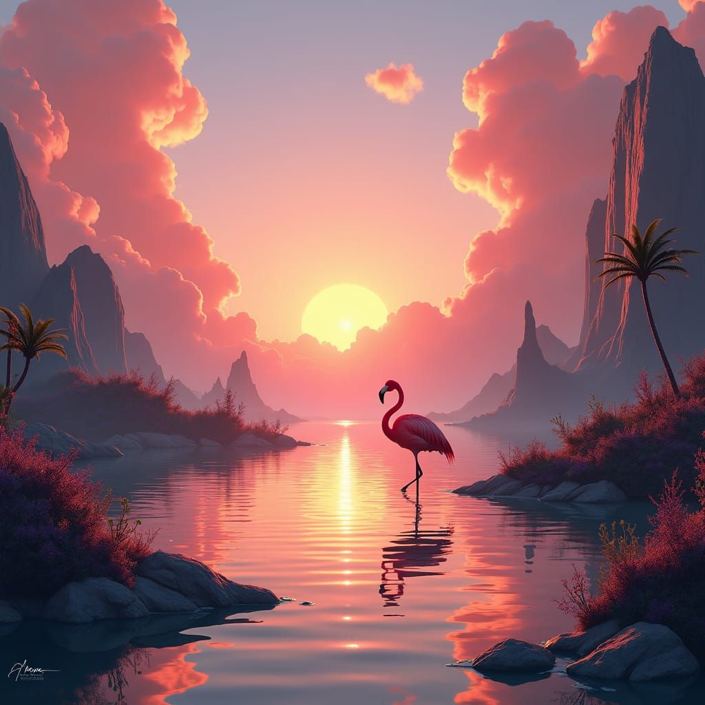 Flamingo at Sunset: Fantasy Concept Art