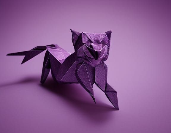 purple crystal panther Origami paper folds papercraft, made of paper, stationery, 8K resolution 64 megapixels soft focus