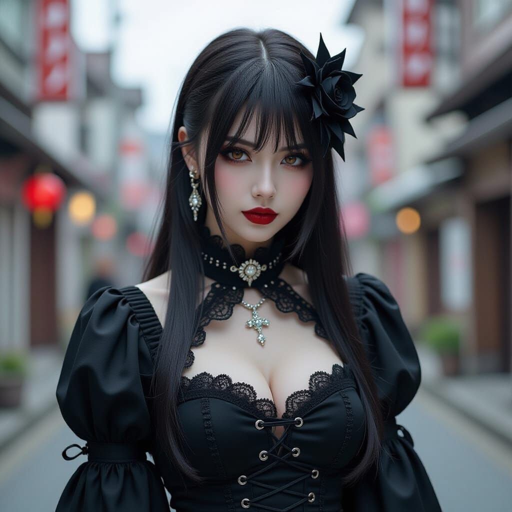 Gothic Japanese Woman in Stormy Underworld