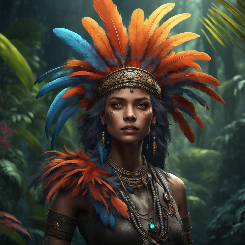Jungle Girl with Feathers: Fantasy Concept Art