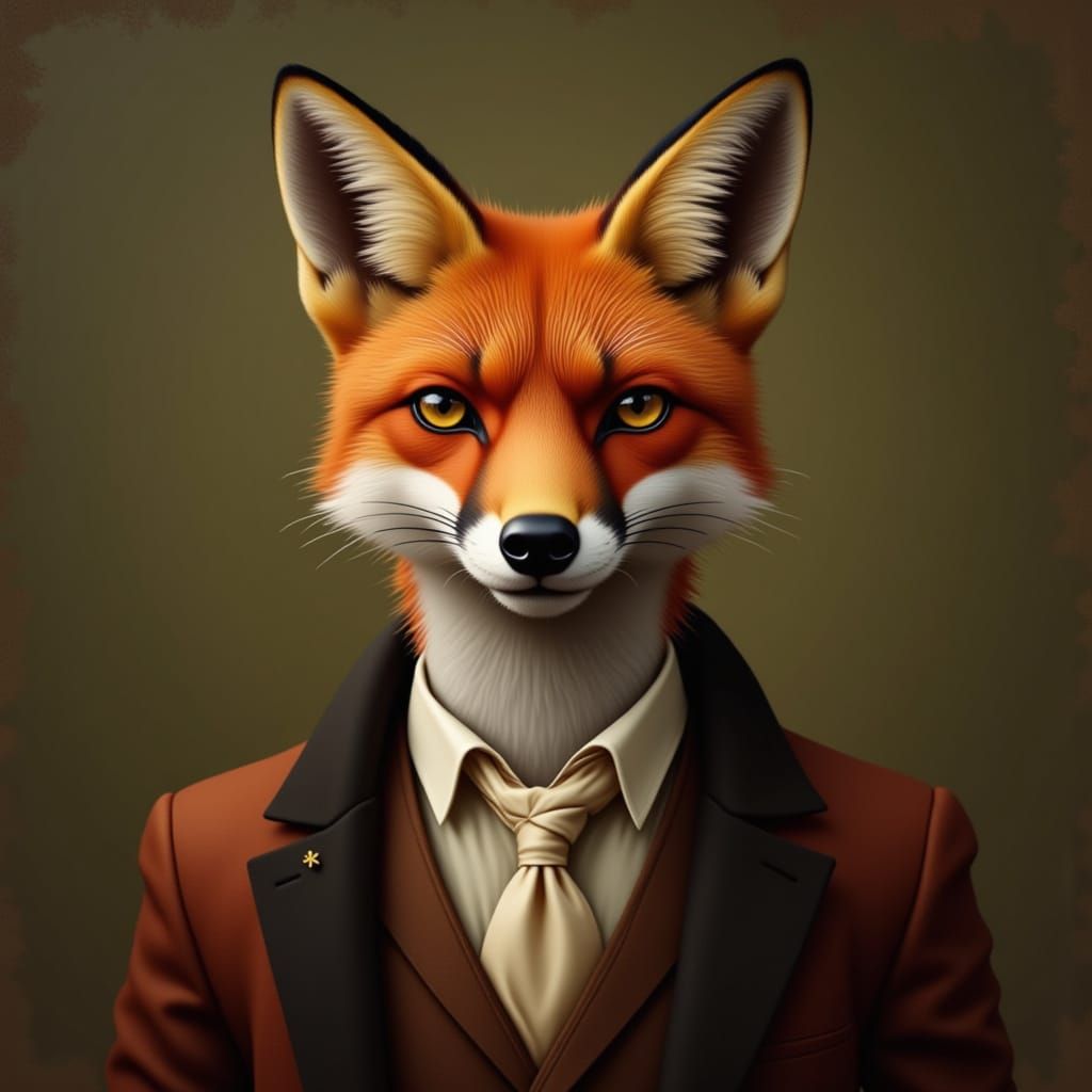 Anthropomorphic Fox Portrait in Vintage Style