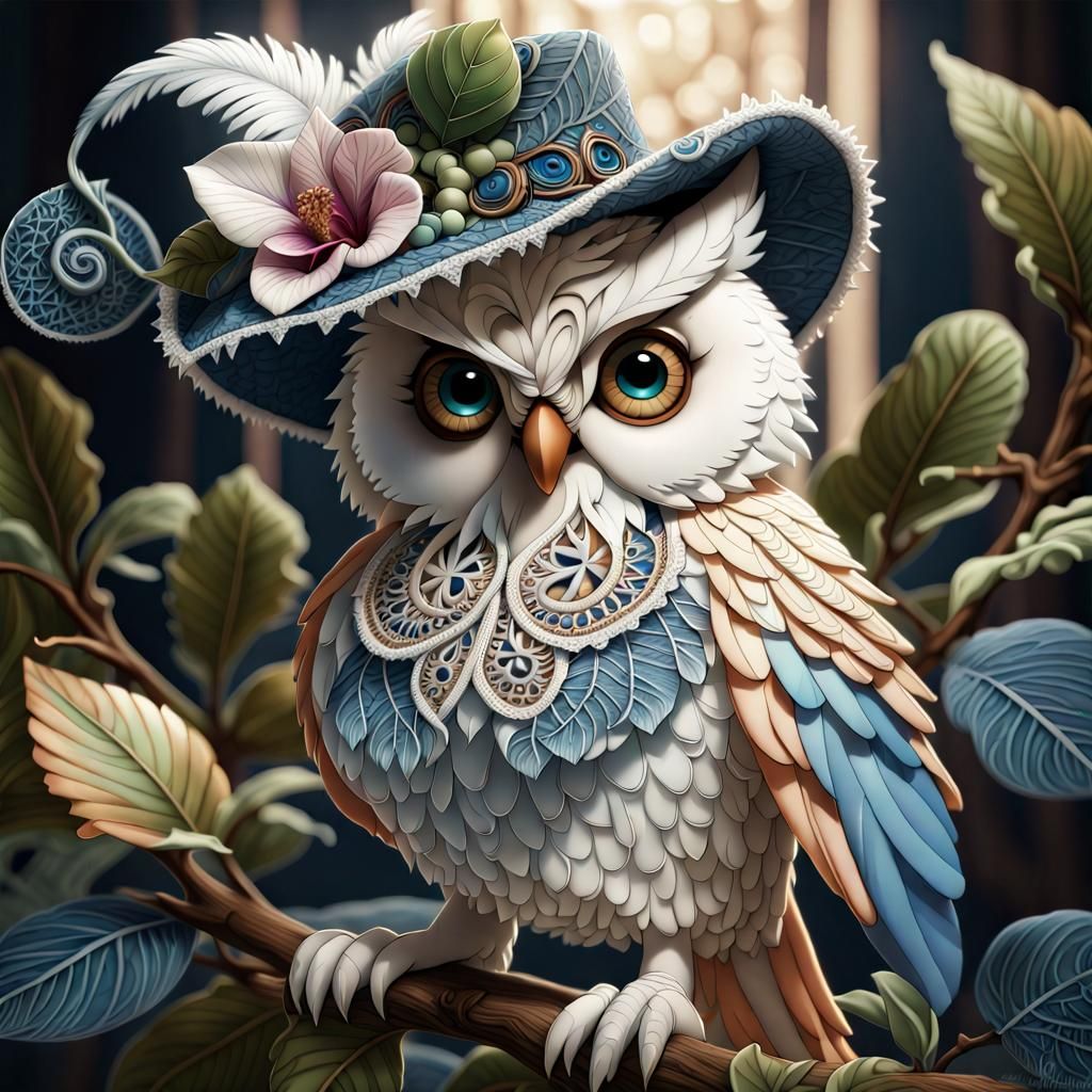 Feathered Owl in Fractal Garden