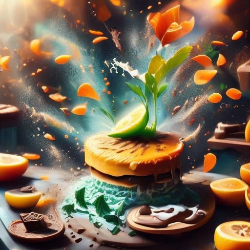 Vibrant Food Art: Cocktail and Chocolate Cake