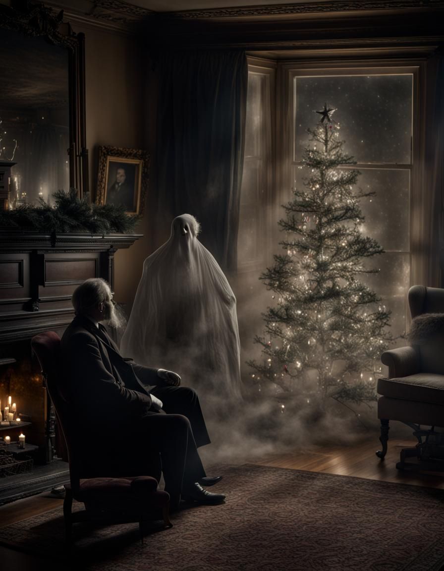 Ethereal Victorian Ghost by Christmas Tree