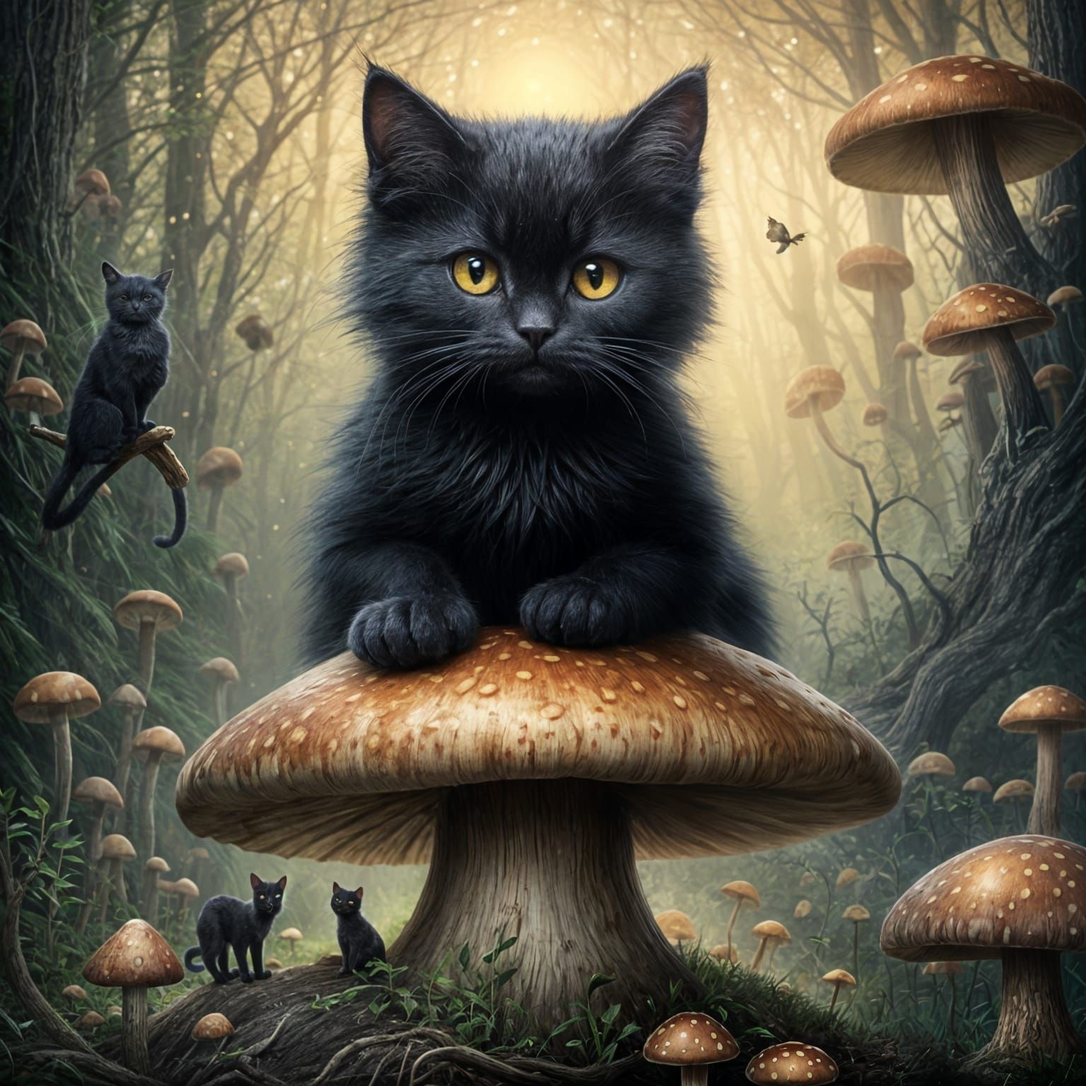 Dark Cat on Mushroom