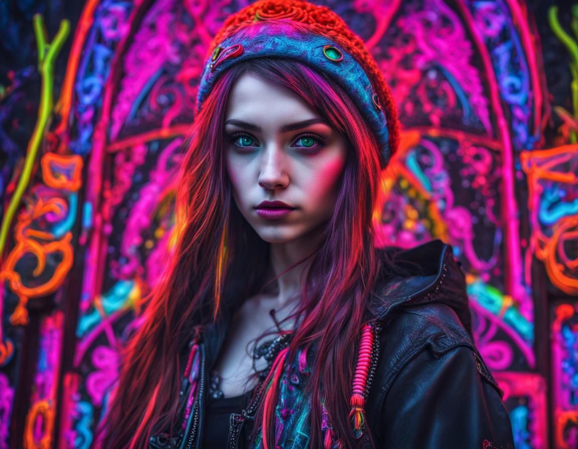 Neonpsyink Gothic Girl in Dreamy Neon Colors