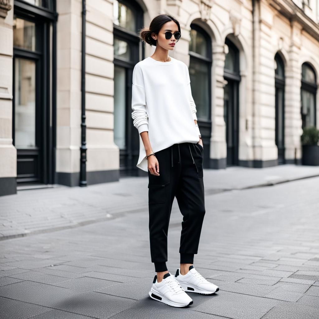 Casual Elegance with Black Sneakers: AI Art