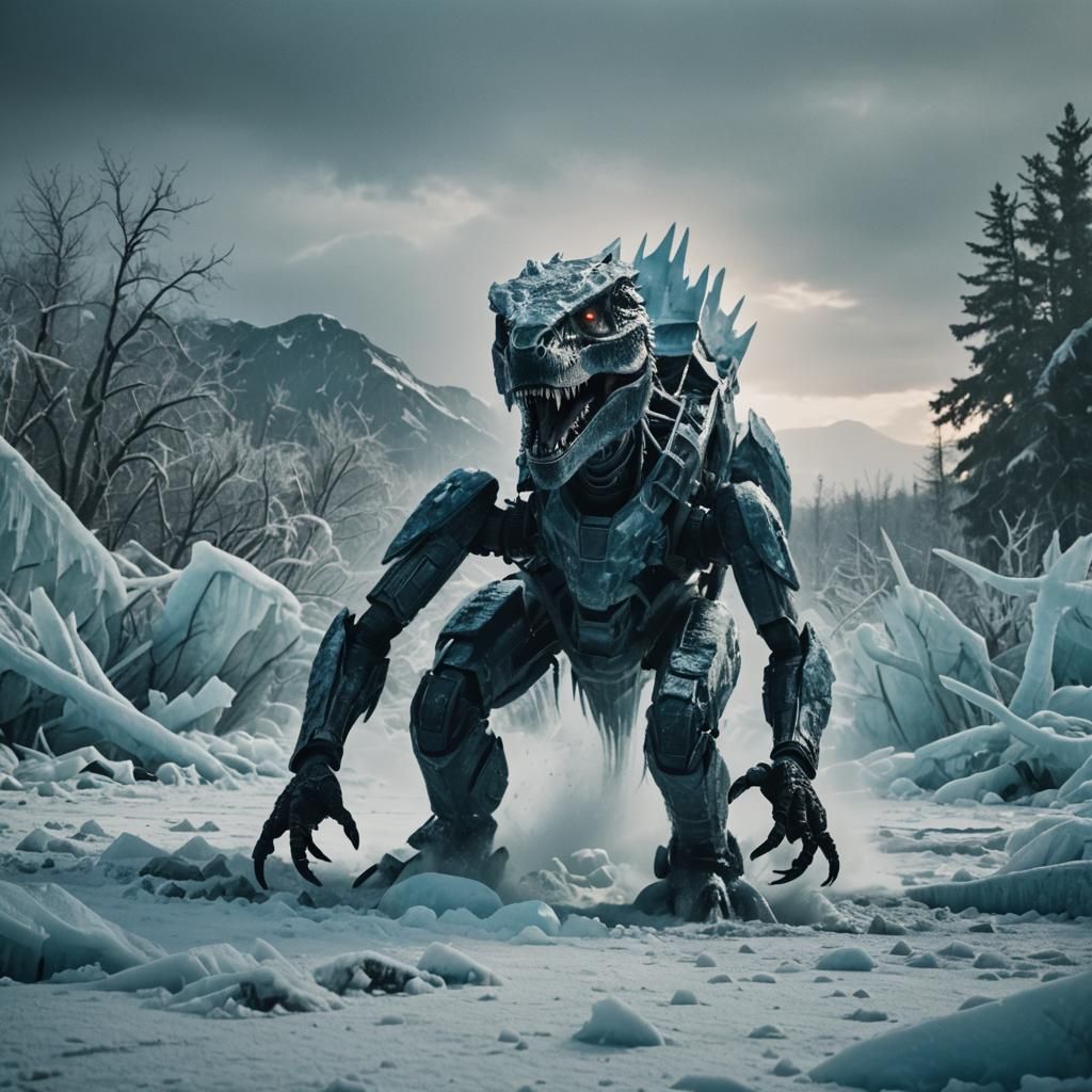 Dramatic Ice Attack in Cinematic Film Style