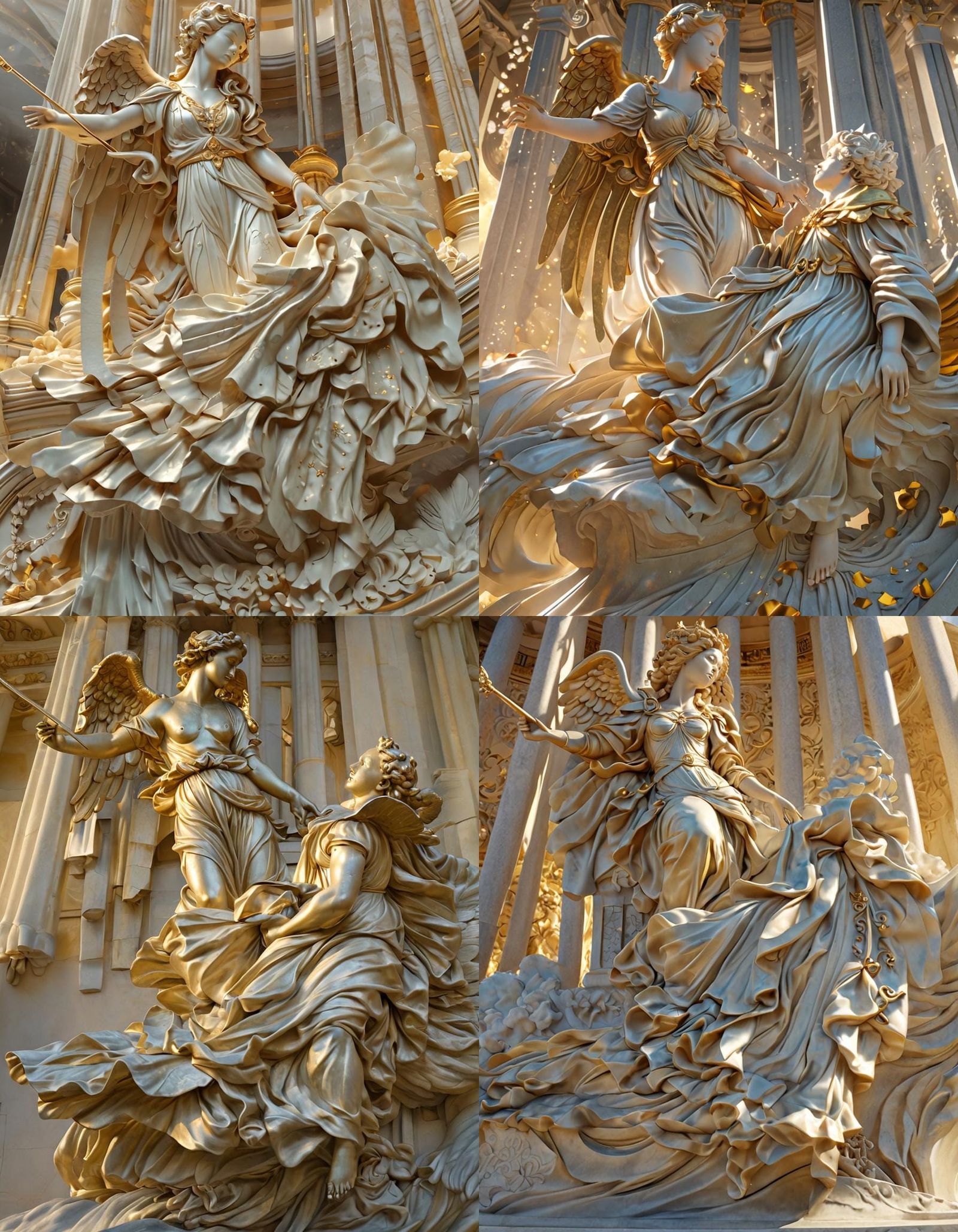 Baroque Goddess Reclines Among Clouds with Angelic Companion