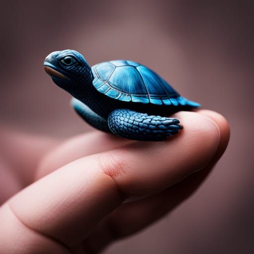 Man Holding a Blue Turtle in Hyperrealistic Style