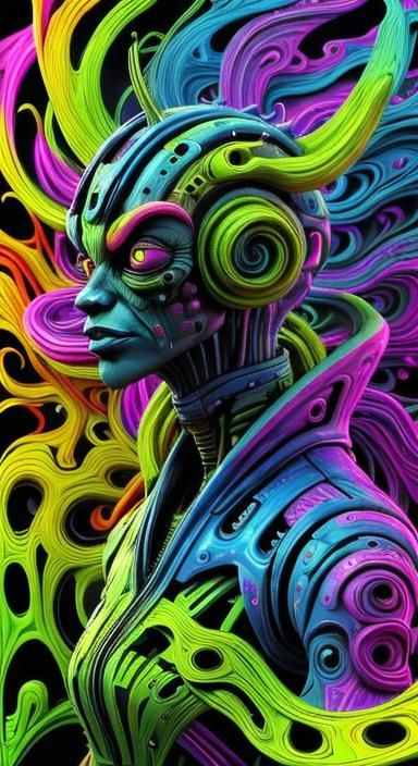 Funny Alien from Strange Planet with Abstract Fractals