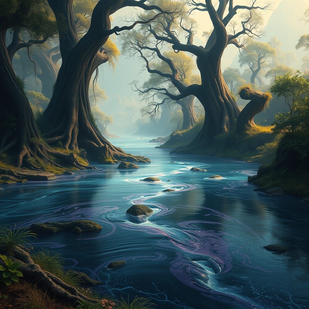 Mystical River Landscape in Concept Art Style