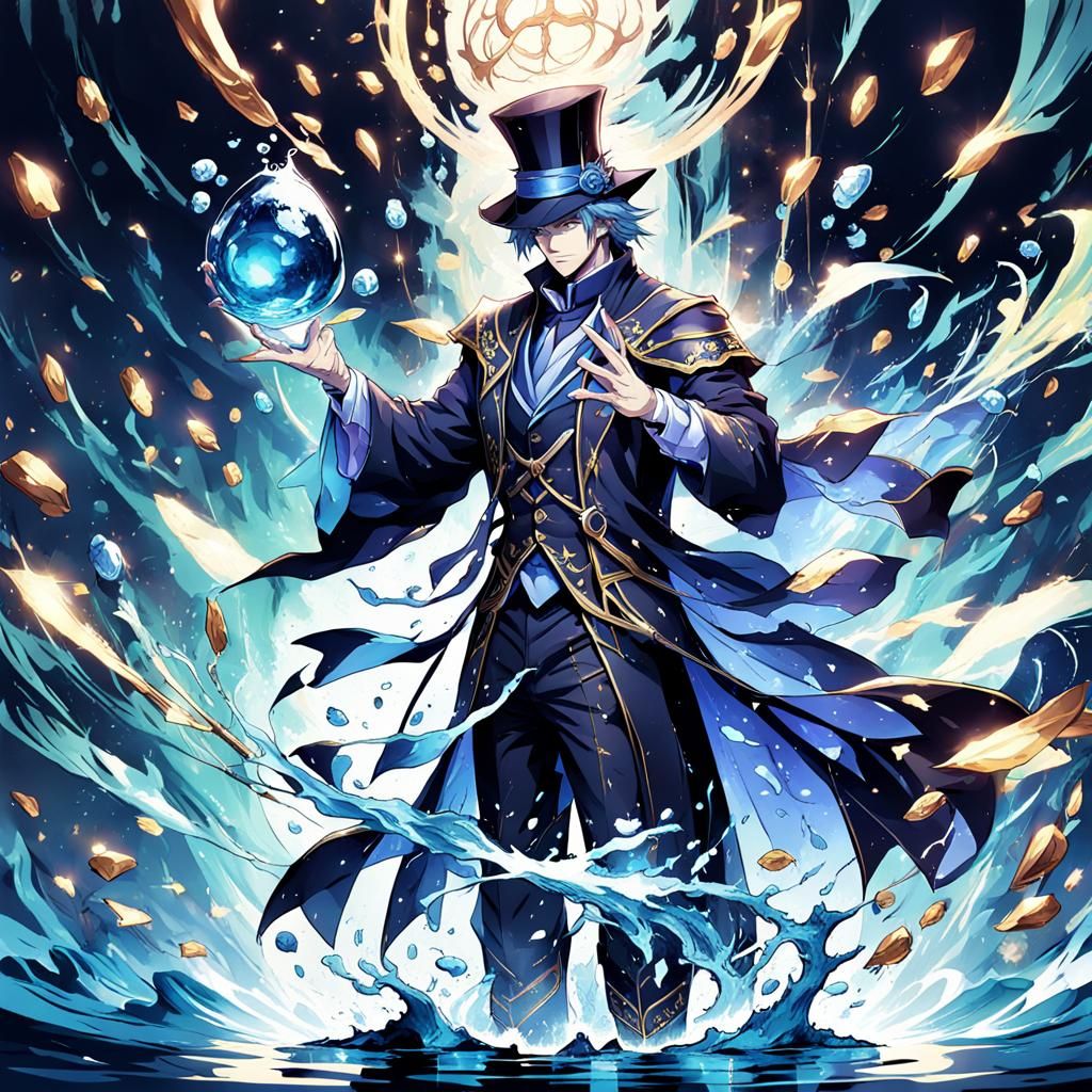 Fantasy Water Magician in Anime Style