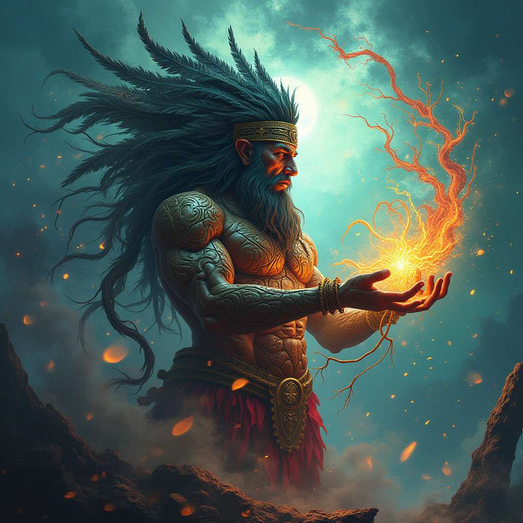 Maori God Conjuring Fire: Fantasy Concept Art