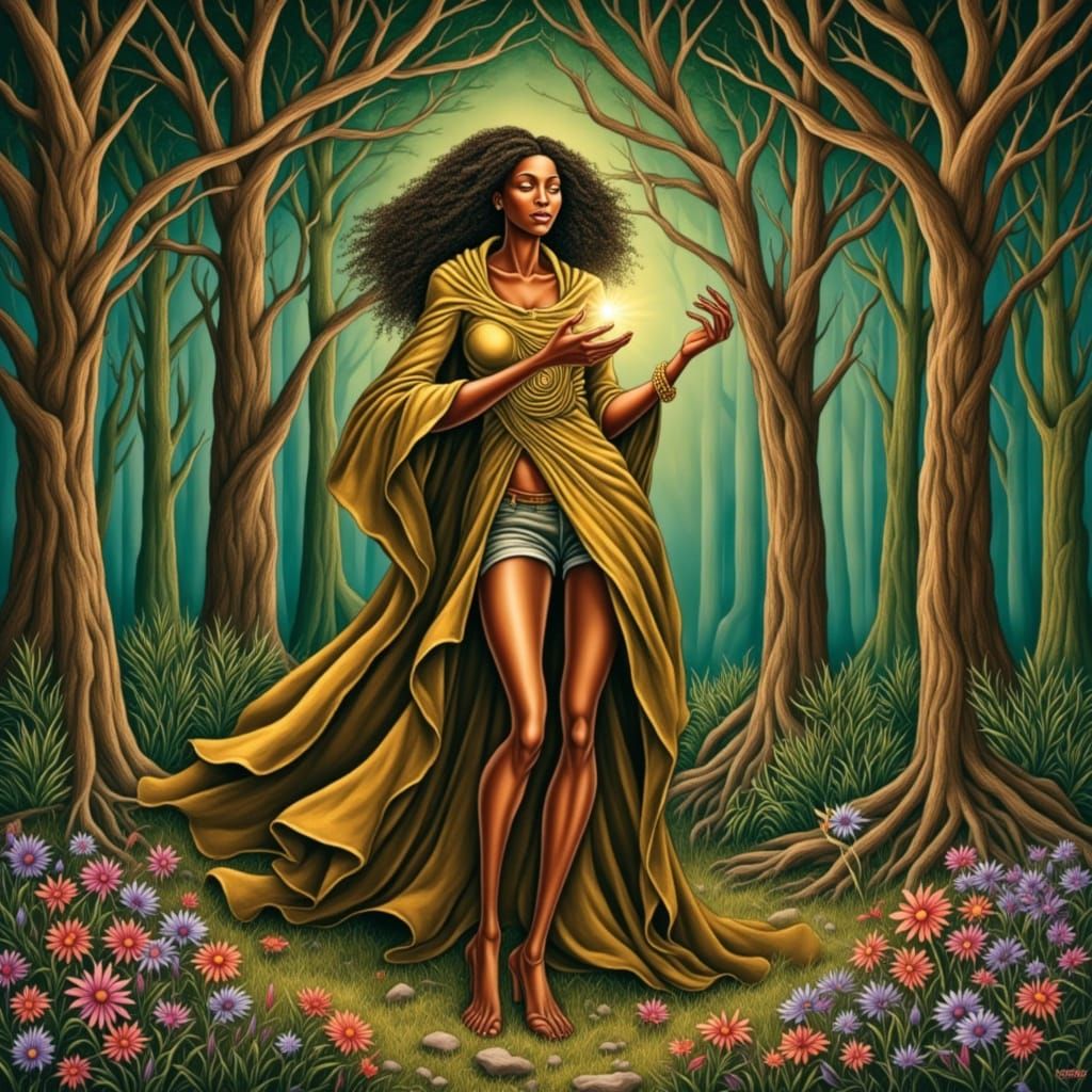 Guardian of the Sacred Seed in Art Nouveau Style