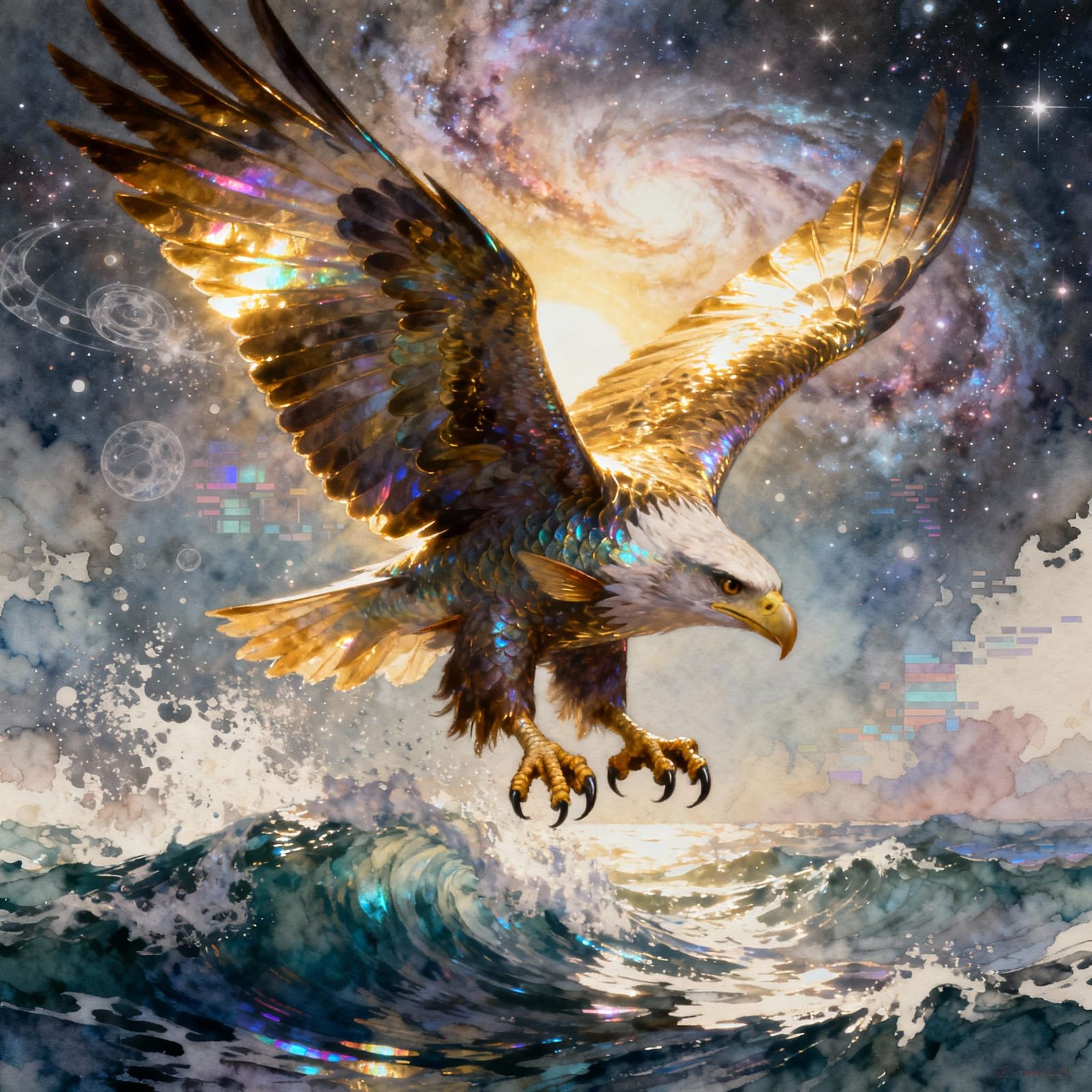 Fish Eagle Swooping for Prey in Cosmic Astral Style