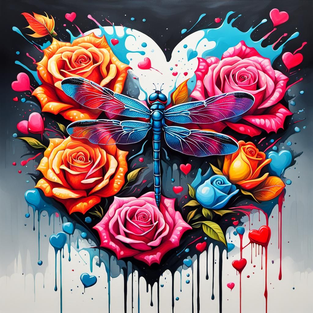 Super bright Roses, hearts and dragonflies
