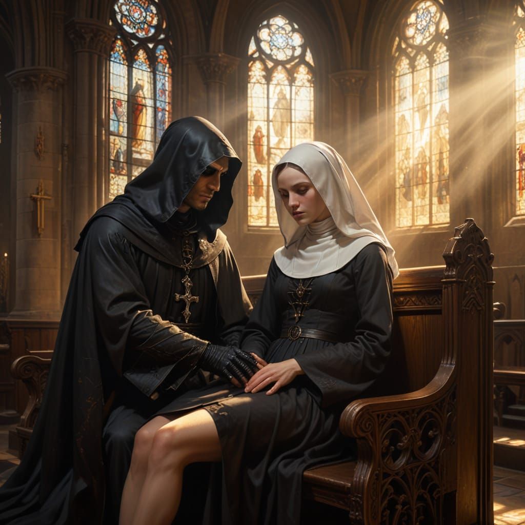 Cathedral Intrigue: A Gothic Oil Painting