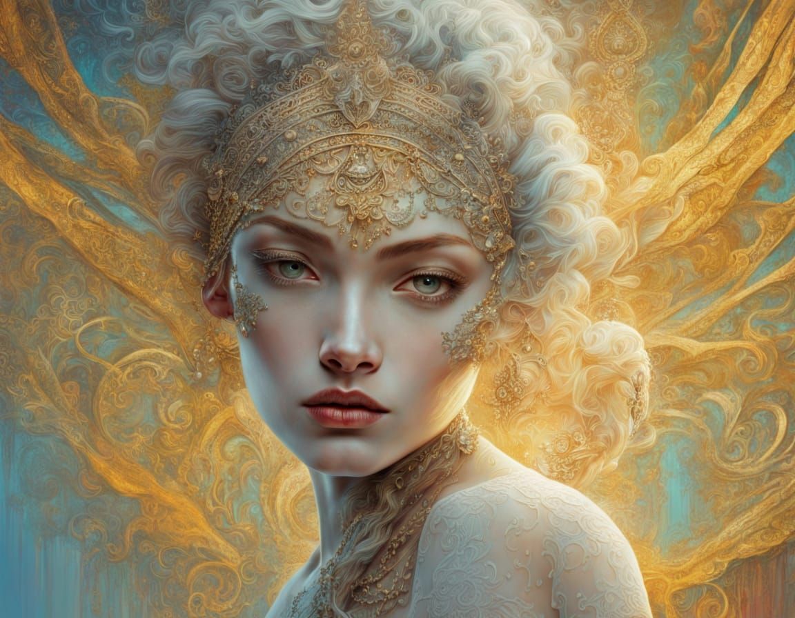 Neon Lotus Woman in Surrealist Oil Painting