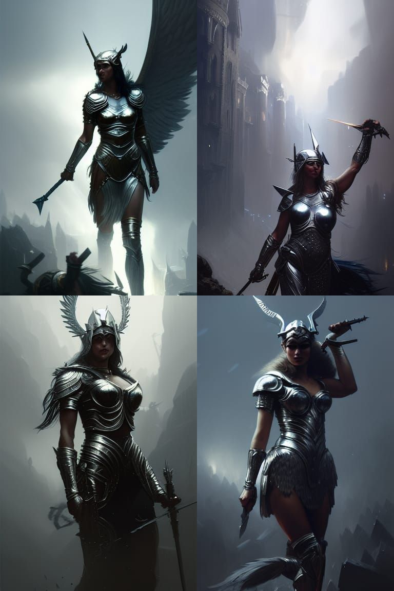 Valkyrie in Silver Armor: Dark Fantasy Art