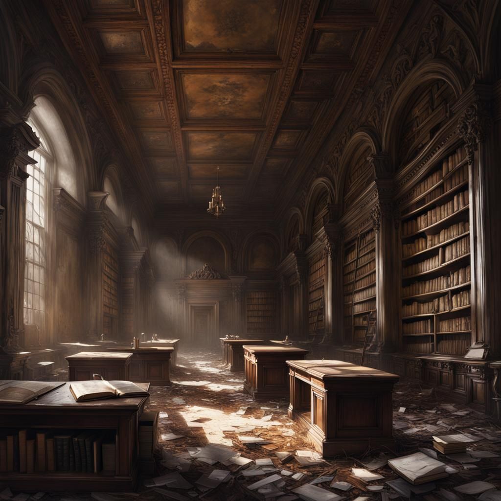 Sinister Abandoned Library Interior