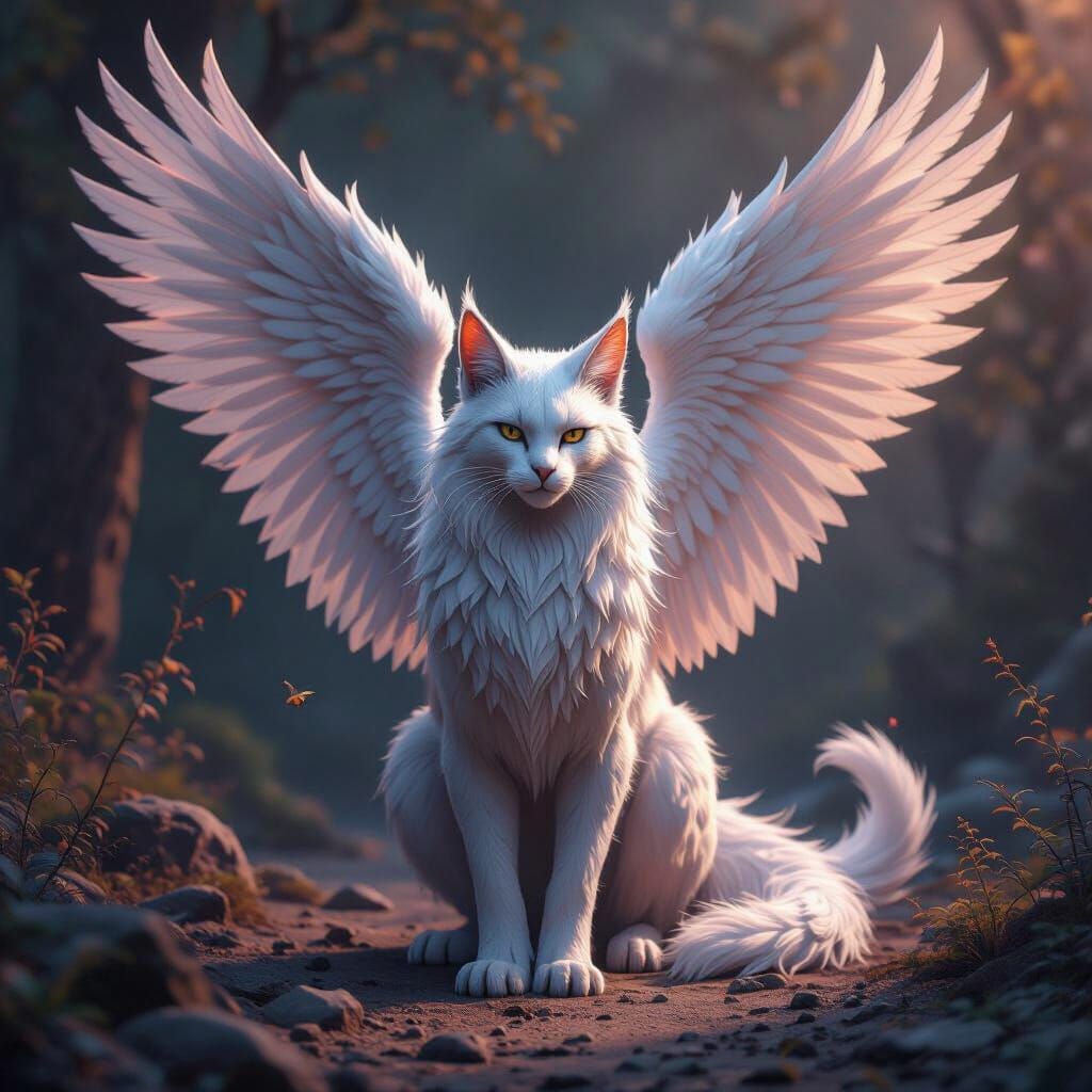 Majestic Winged Feline Creature in Matte Painting Style