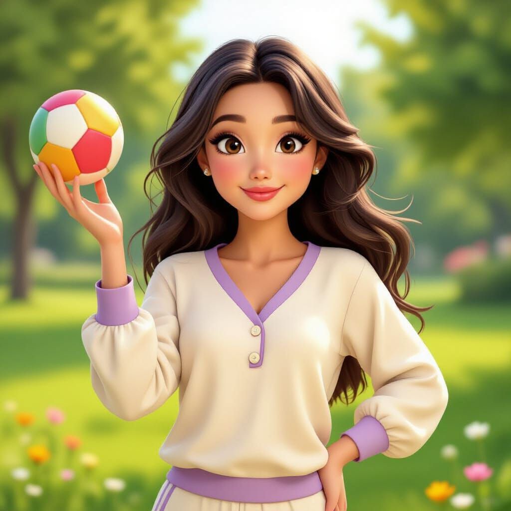 Elegant Woman Playing in Sunny Park, 3D Digital Art