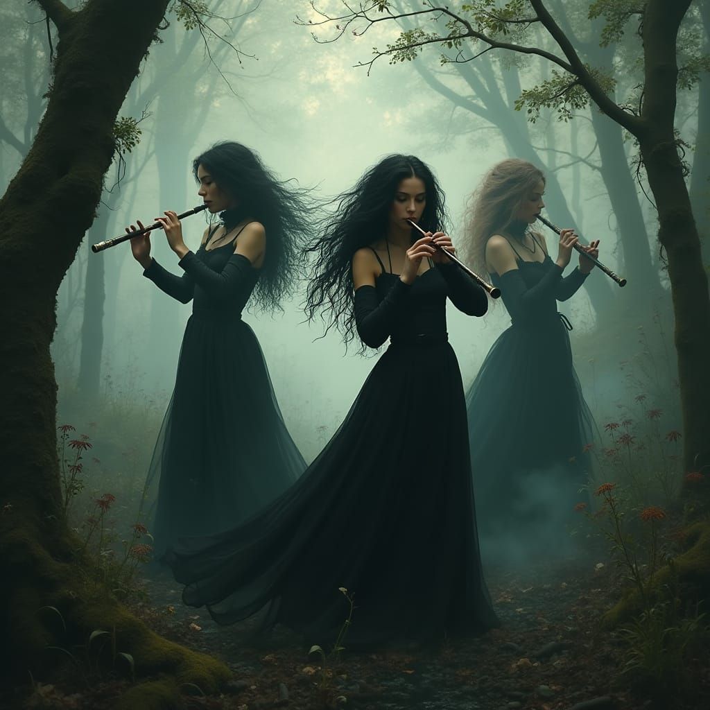 Mystical Sirens in Misty Swamp, Fantasy Art