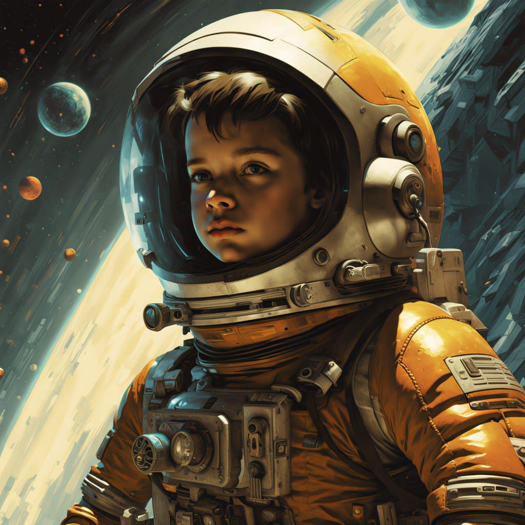 Chibi Astronaut in Retro Rocketship Diorama