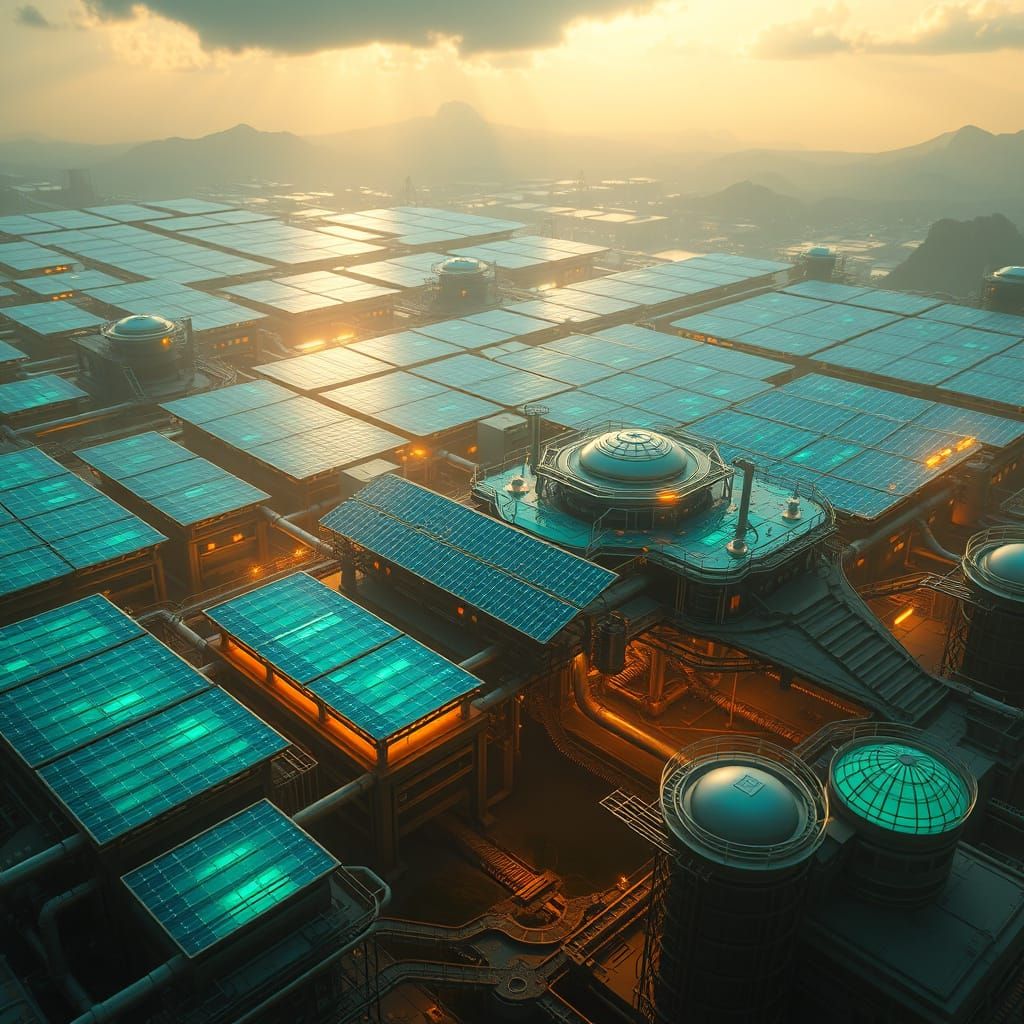 Ethereal Solar Power Plant in a Fantastical Landscape